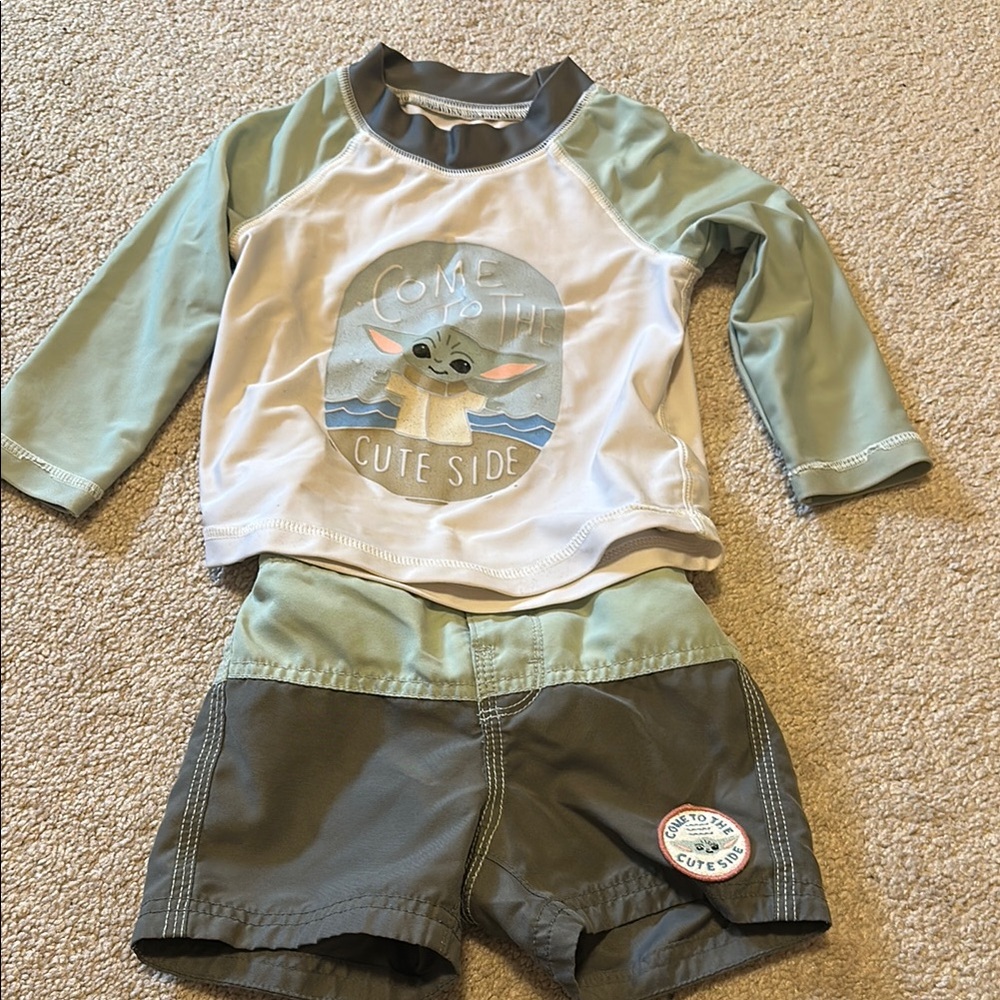GAP Kids Green and Gray Swim Rashguard Set 12-18mo